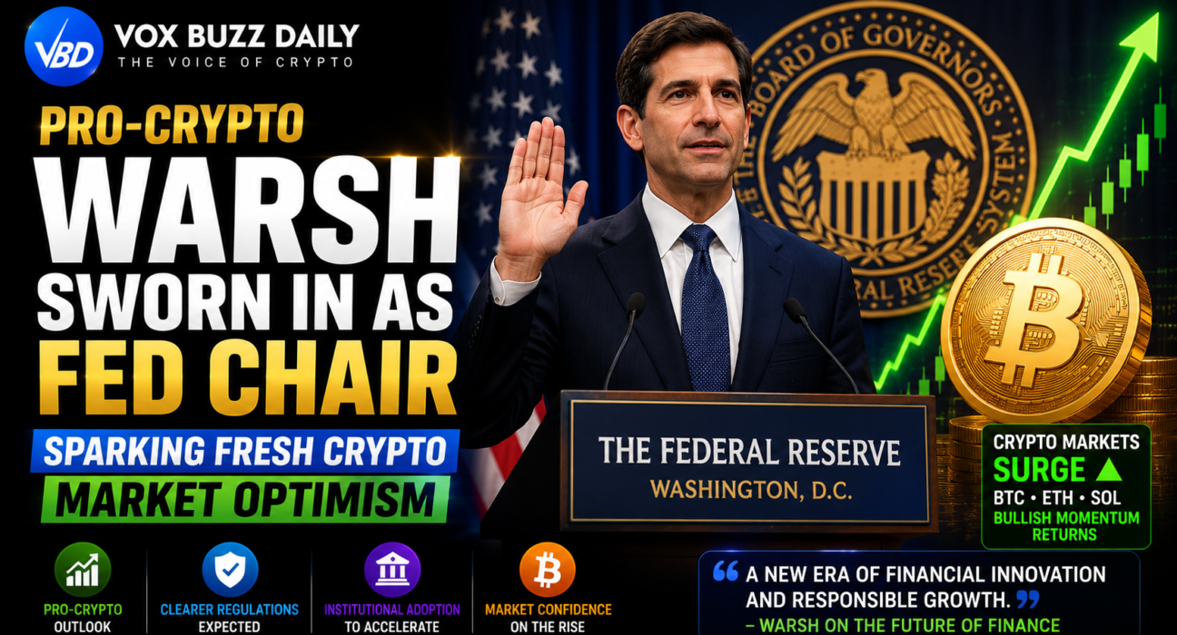 Pro-Crypto Warsh Sworn in as Fed Chair, Crypto Markets React 1 Pro-Crypto Warsh Sworn in as Fed Chair, Crypto Markets React