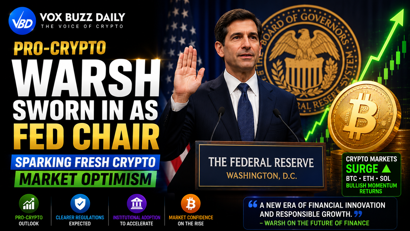 Pro-Crypto Warsh Sworn in as Fed Chair, Crypto Markets React